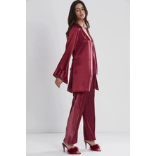 Pierre Cardin Kadife Saten 3'lü Kadın Pijama Takımı 2040 - Bordo