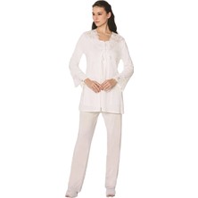 Pierre Cardin Dantelli Penye 3'lü Kadın Pijama Takımı 3050 - Ekru