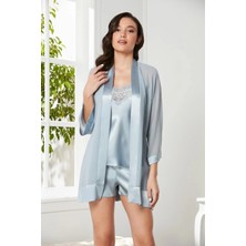 Pierre Cardin 3'lü Saten Gecelik ve Şifon Sabahlık Takımı 2475 - Mist