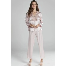 Pierre Cardin 6'lı Saten Gecelik Sabahlık Takım Çeyiz Seti 6955 - Pudra