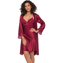 Pierre Cardin Saten Dantelli Gecelik ve Sabahlık Takımı 4285 - Bordo