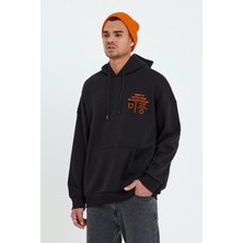 TWILLS Sweatshirt Erkek Kadın Unisex Kapüşonlu Flok Baskılı Kanguru Cepli Twılls