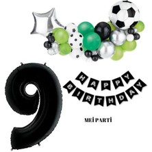 Meri Parti 9 Yaş Futbol Doğum Günü Konsept Doğum Günü Rakam Seçenekli Futbol Balon Happy Bırthday
