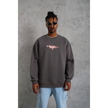 Afinya Erkek Oversize Bisiklet Yaka Baskılı Sweatshirt