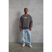 Afinya Erkek Oversize Bisiklet Yaka Baskılı Sweatshirt