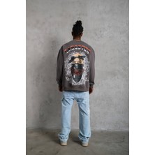 Afinya Erkek Oversize Bisiklet Yaka Baskılı Sweatshirt