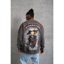 Afinya Erkek Oversize Bisiklet Yaka Baskılı Sweatshirt