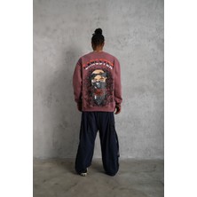 Afinya Erkek Oversize Bisiklet Yaka Baskılı Sweatshirt