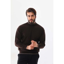 Günay Erkek Çizgi Detaylı Yarım Balıkçı Yaka Yün Kazak 9000 Kahverengi