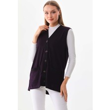 Günay Kadın Cep Detaylı V Yaka Yelek 2603 Mürdüm