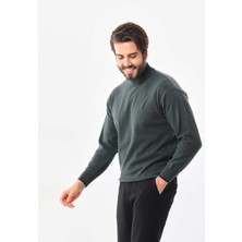 Günay Erkek Çizgi Detaylı Yarım Balıkçı Yaka Yün Kazak 9000 Yeşil