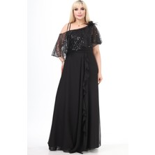 Ladies First Büyük Beden 3858 Siyah Uzun Abiye Elbise