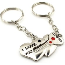 Herşey Nota  Love You Kalp Sevgili Ikili Metal Anahtarlık Seti