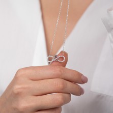 Hom Silver Jewelry 925 Ayar Gümüş Zirkon Taş Işlemeli Yüzük Motifli Sonsuzluk Kadın Kolye HSJ0038