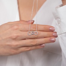 Hom Silver Jewelry 925 Ayar Gümüş Zirkon Taş Işlemeli Yüzük Motifli Sonsuzluk Kadın Kolye HSJ0038