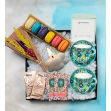 Fiorella Gift El Yapımı Çini Kahve Fincanı & Makaron & Kahve & Mum & Kuru Buket &hediye Seti & Hediye Kutusu & Hediye Sepeti