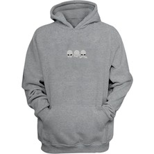 The Wert Unisex Üç Uzaylı Baskılı Gri Normal Kalıp Şardonlu Kalın Sweatshirt