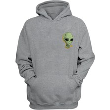 The Wert Unisex Yüzü Döğmeli Uzaylı Baskılı Gri Normal Kalıp Şardonlu Kalın Sweatshirt