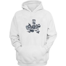 The Wert Unisex Laboratuvar Deney Baskılı Beyaz Normal Kalıp Şardonlu Kalın Sweatshirt