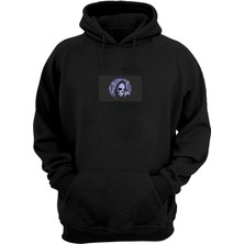 The Wert Unisex Azrail Kapı Deliği Baskılı Siyah Normal Kalıp Şardonlu Kalın Sweatshirt
