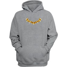 Thewert Unisex Black Panther Kolye Baskılı Gri Normal Kalıp Şardonlu Kalın Sweatshirt