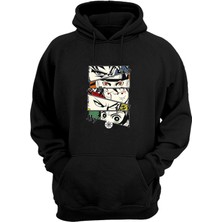 The Wert Unisex Anime Characters And Eyes Baskılı Siyah Normal Kalıp Şardonlu Kalın Sweatshirt