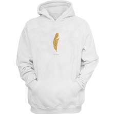 The Wert Unisex Golden Goose Feather Baskılı Beyaz Normal Kalıp Şardonlu Kalın Sweatshirt