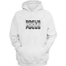 The Wert Unisex Focus Baskılı Beyaz Normal Kalıp Şardonlu Kalın Sweatshirt