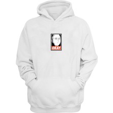 The Wert Unisex Okay Yüz Baskılı Beyaz Normal Kalıp Şardonlu Kalın Sweatshirt