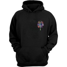 The Wert Unisex Çiçek,buket Çizimi Baskılı Siyah Normal Kalıp Şardonlu Kalın Sweatshirt