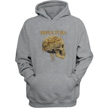 The Wert Unisex Sepultura ,skull,şeytan Baskılı Gri Normal Kalıp Şardonlu Kalın Sweatshirt