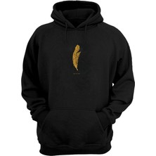 The Wert Unisex Golden Goose Feather Baskılı Siyah Normal Kalıp Şardonlu Kalın Sweatshirt