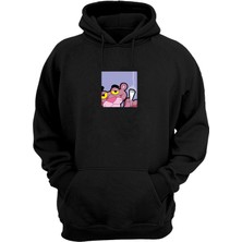 The Wert Unisex Pembe Panter Baskılı Siyah Normal Kalıp Şardonlu Kalın Sweatshirt