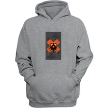 The Wert Unisex Gaz Maskesi Turuncu x Baskılı Gri Normal Kalıp Şardonlu Kalın Sweatshirt