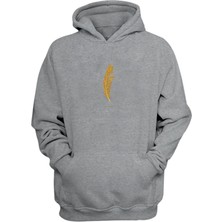 The Wert Unisex Golden Goose Feather Baskılı Gri Normal Kalıp Şardonlu Kalın Sweatshirt