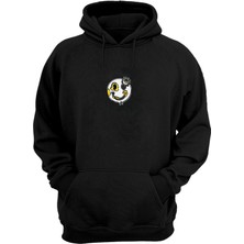 The Wert Unisex Gümüş Gülen Yüz Baskılı Siyah Normal Kalıp Şardonlu Kalın Sweatshirt