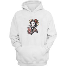 The Wert Unisex Japanese Geisha Girl Skull Drink Baskılı Beyaz Normal Kalıp Şardonlu Kalın Sweatshirt