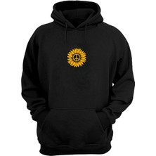 The Wert Unisex Barış Işareti ve Papatya Baskılı Siyah Normal Kalıp Şardonlu Kalın Sweatshirt