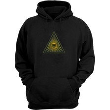 The Wert Unisex Illiminati, Üçgen Içinde Göz Baskılı Siyah Normal Kalıp Şardonlu Kalın Sweatshirt