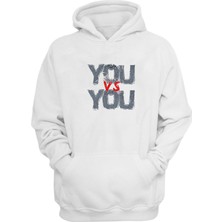 The Wert Unisex You Vs You Baskılı Beyaz Normal Kalıp Şardonlu Kalın Sweatshirt