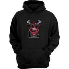 The Wert Unisex Bull Boss, A Bull Smoking Baskılı Siyah Normal Kalıp Şardonlu Kalın Sweatshirt