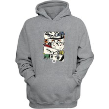 The Wert Unisex Anime Characters And Eyes Baskılı Gri Normal Kalıp Şardonlu Kalın Sweatshirt