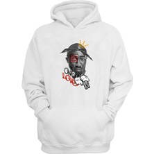 The Wert Unisex Tupac One Love Baskılı Beyaz Normal Kalıp Şardonlu Kalın Sweatshirt