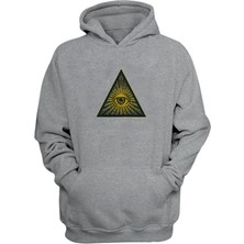 The Wert Unisex Illiminati, Üçgen Içinde Göz Baskılı Gri Normal Kalıp Şardonlu Kalın Sweatshirt