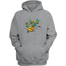 The Wert Unisex Ninja Kaplumbağalar ve Pizza Baskılı Gri Normal Kalıp Şardonlu Kalın Sweatshirt