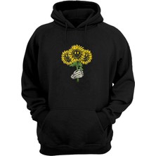 The Wert Unisex Smile Flower Baskılı Siyah Normal Kalıp Şardonlu Kalın Sweatshirt