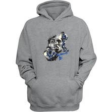 The Wert Unisex Muhammed Ali Yüzü Baskılı Gri Normal Kalıp Şardonlu Kalın Sweatshirt