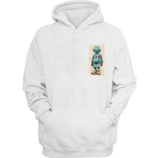 The Wert Unisex 900 Drawing Robot Baskılı Beyaz Normal Kalıp Şardonlu Kalın Sweatshirt