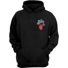 The Wert Unisex Heart With Fading Flowers Baskılı Siyah Normal Kalıp Şardonlu Kalın Sweatshirt