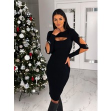 Stock Mount Nicefrog Kadın Dekolte Detaylı Scuba Dalgıç Kumaş Taş Aksesuarli Elbise